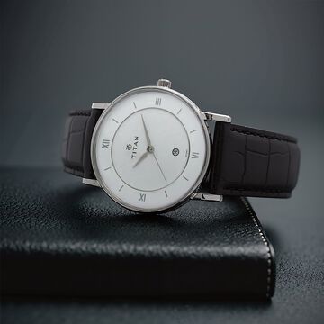 Titan Classic White Dial Analog with Date Leather Strap watch for Men
