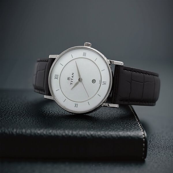 Buy Online Titan Classic White Dial Analog with Date Leather Strap