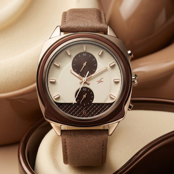 Fastrack Gelato Brown chronograph watch with Cookies n Cream dial for Guys - image number 0