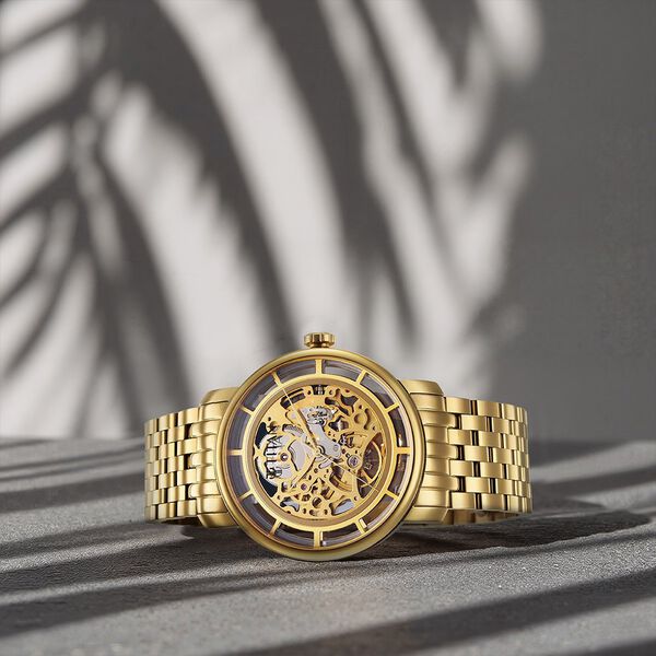 Titan Mechanical Slimline Golden Dial Golden Stainless Steel Strap watch for Men - image number 0