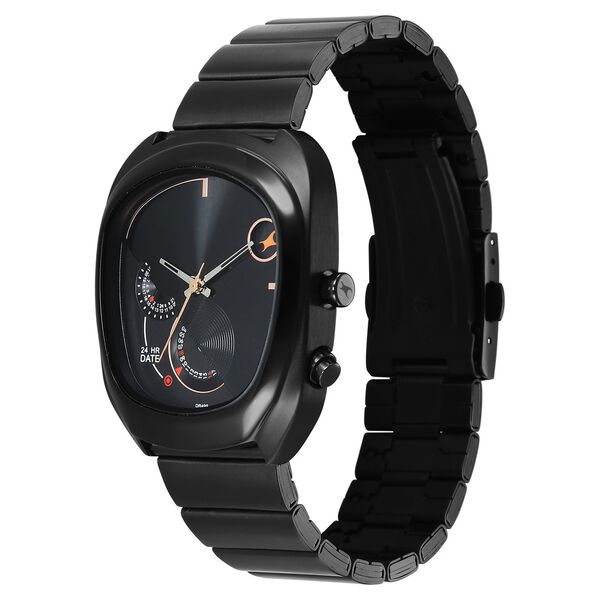 Fastrack UFO Quartz Multifunction Black Dial Black Stainless Steel Strap Watch For Guys - image number 2