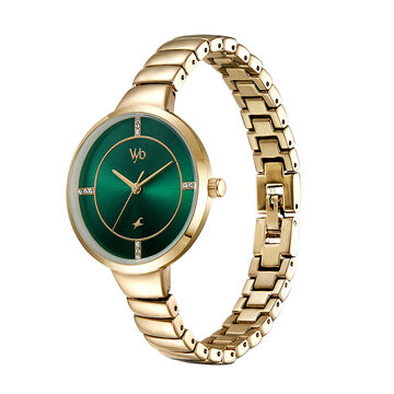 Fastrack Vyb Enigma Quartz Analog Green Dial Stainless Steel Strap Watch for Girls