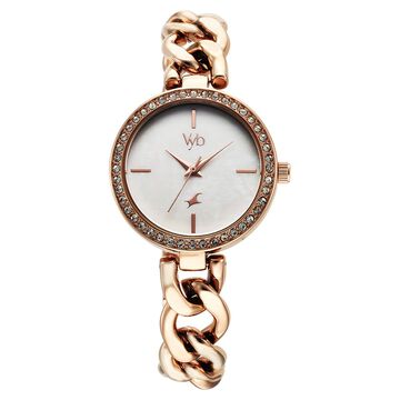 Fastrack Vyb Showstopper Quartz Analog Mother Of Pearl Dial Metal Strap Watch for Girls