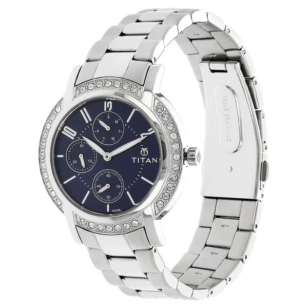 Titan Quartz Analog with Day and Date Blue Dial Stainless Steel Strap Watch for Women - image number 1