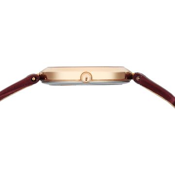 Titan Nebula Lotus 18 KT Gold Quartz Analog Mother Of Pearl Dial Burgundy Leather Strap Watch For Women