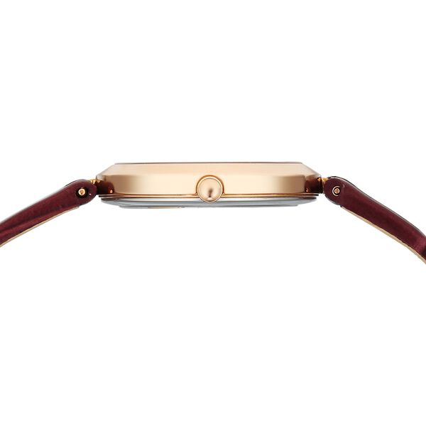 Titan Nebula Lotus 18 KT Gold Quartz Analog Mother Of Pearl Dial Burgundy Leather Strap Watch For Women - image number 5