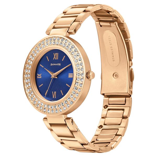 Sonata Quartz Analog Blue Dial Stainless Steel Strap Watch for Women - image number 1