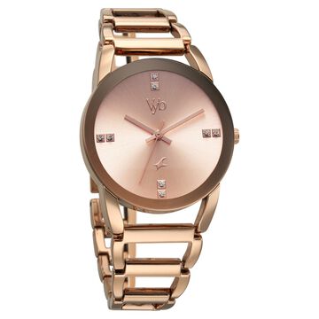 Vyb Striker By Fastrack Quartz Analog Rose Gold Dial Metal Strap Watch For Girls