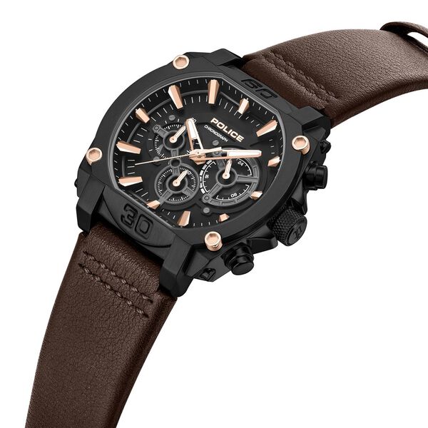 Police Quartz Chronograph Black Dial Brown Leather Strap Watch For Men - image number 1