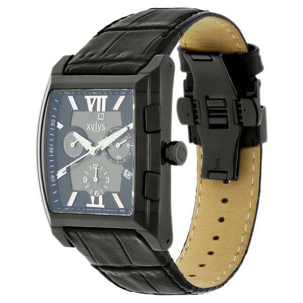 Xylys Swiss Chronograph Black Leather Strap and Black Dial Watch For Men - image number 1