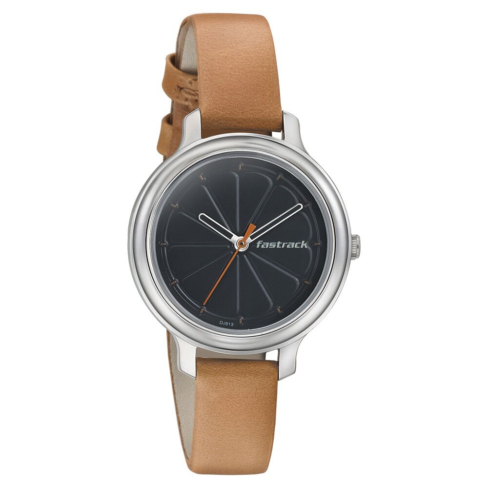Buy Online Fastrack Quartz Analog Black Dial Leather Strap Watch