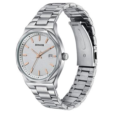 Sonata Jashn Quartz Analog Grey Dial Silver Metal Strap Watch For Men