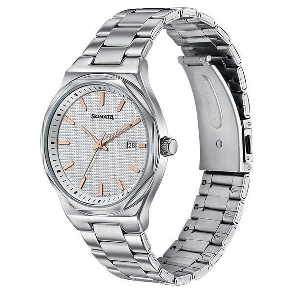 Sonata Jashn Quartz Analog Grey Dial Silver Metal Strap Watch For Men - image number 2