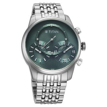 Titan Micromotors Analog with Independent Hour, Minute and 2nd Sub-Dial Green Dial Stainless Steel Strap Watch for Men