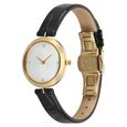 Titan Nebula Lotus 18 KT Gold Quartz Analog Mother Of Pearl Dial Black Leather Strap Watch For Women - image number 2