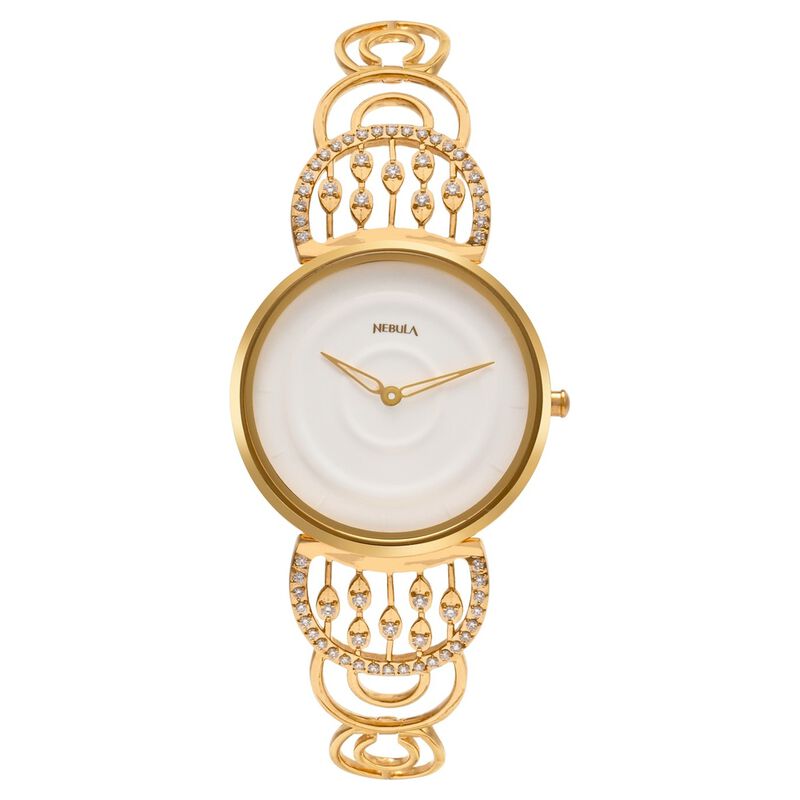 Titan Nebula Varsha 18k Gold Analog Diamond Studded Bracelet Watch for Women