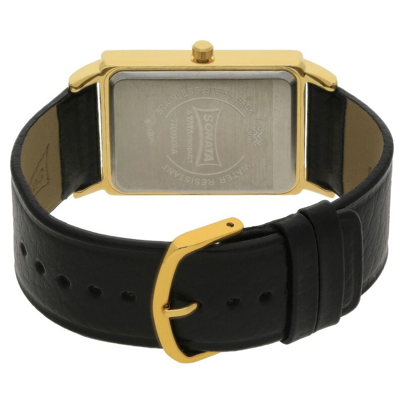 Sonata Quartz Analog Champagne Dial Leather Strap Watch for Men - image number 3