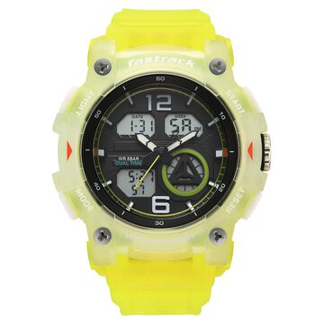 Fastrack StreetStyle Quartz Analog Digital Black Dial Translucent Green Polyether Strap Watch For Guys