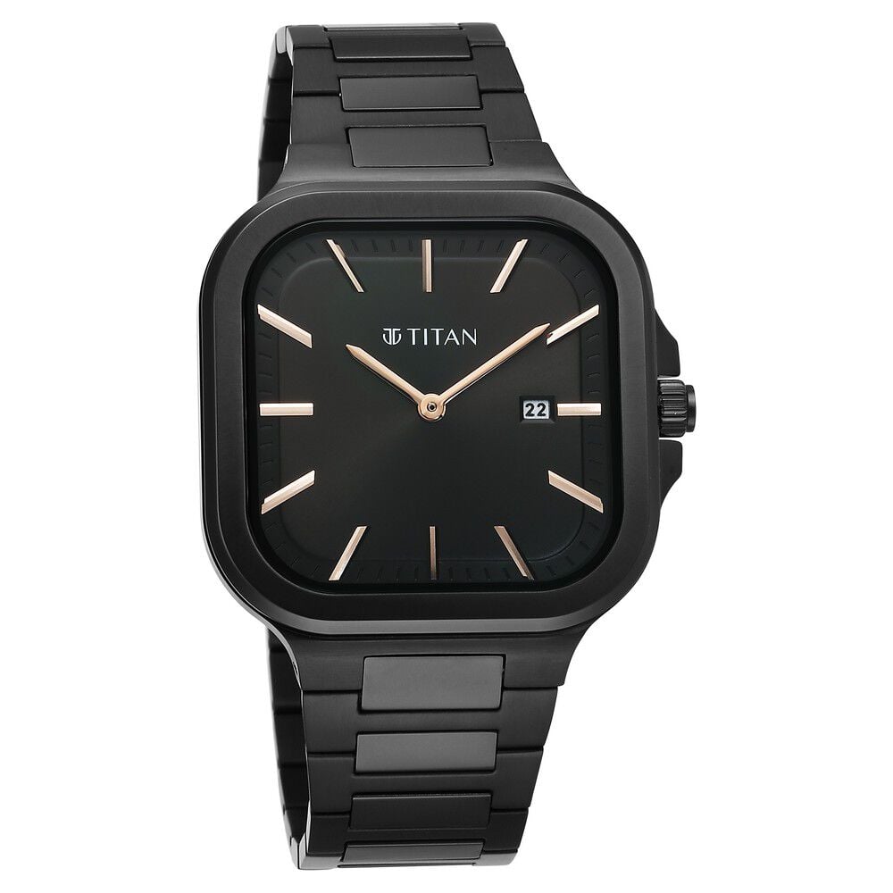 Buy Online Titan Classique Slim Square Quartz Analog with Date Black Dial Stainless Steel Strap Watch for Men 90176nm01 Titan