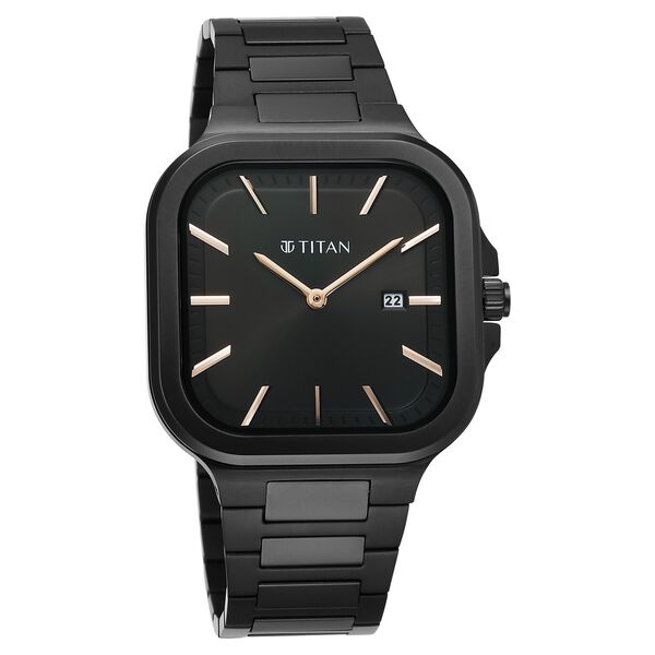 Titan Classique Slim Square Quartz Analog with Date Black Dial Stainless Steel Strap Watch for Men - image number 1