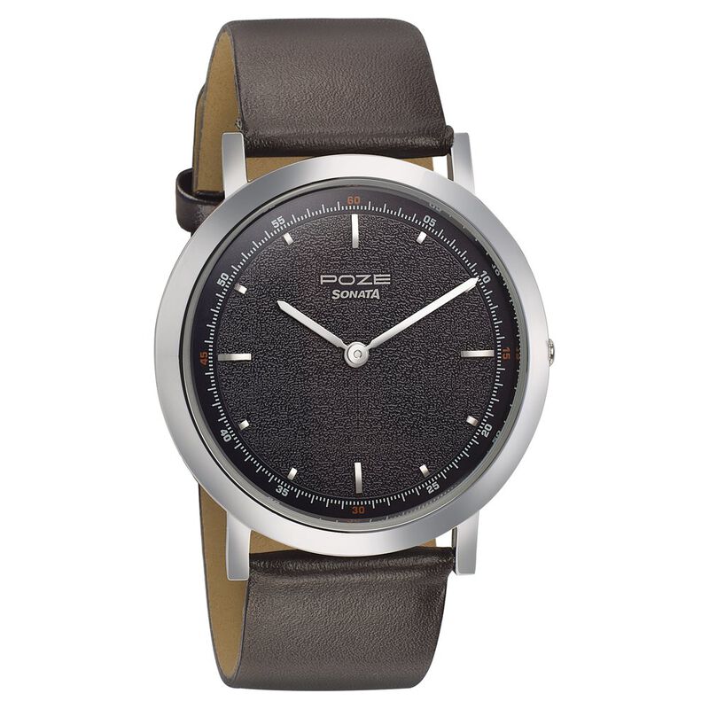 Sonata Poze Quartz Analog Blue Dial Leather Strap Watch for Men
