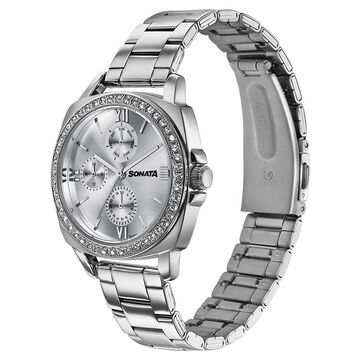 Sonata Festive Quartz Multifunction Silver Dial Silver Metal Strap Watch For Women