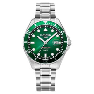Roamer Pro Diver 200 Quartz Analog with Date Green Dial Silver Stainless Steel Strap Watch For Men