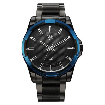 Vyb Horizon By Fastrack Quartz Analog Black Dial Black Metal Strap Watch For Guys
