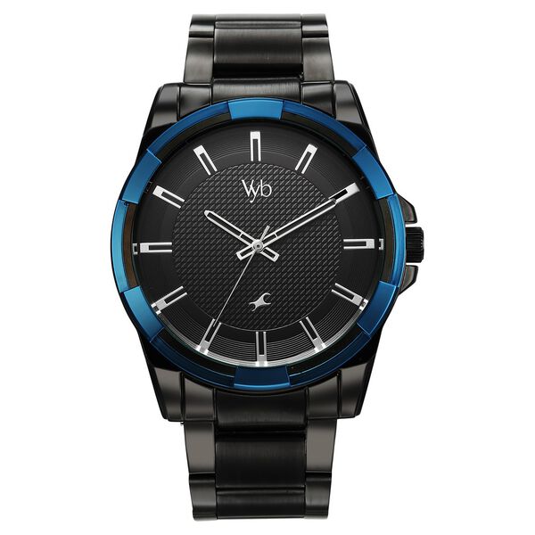 Vyb Horizon By Fastrack Quartz Analog Black Dial Black Metal Strap Watch For Guys - image number 0