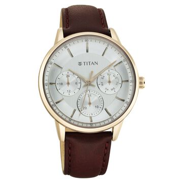 Titan Urban Magic Silver Dial Quartz Multifunction Leather Strap watch for Men
