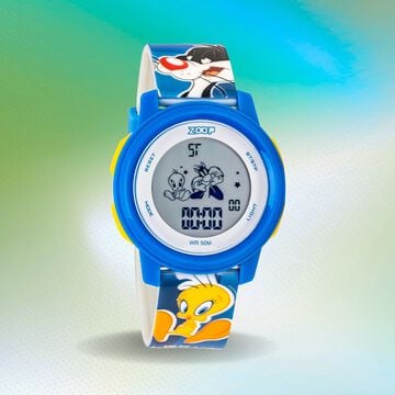 Zoop Looney Tunes Digital Watch with Blue Case and Blue Multi Color Strap for Boys Girls Kids, from House of Titan