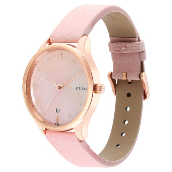 Titan Pastel Dreams Pink Mother of Pearl Dial Analog Leather Strap Watch for Women - image number 2