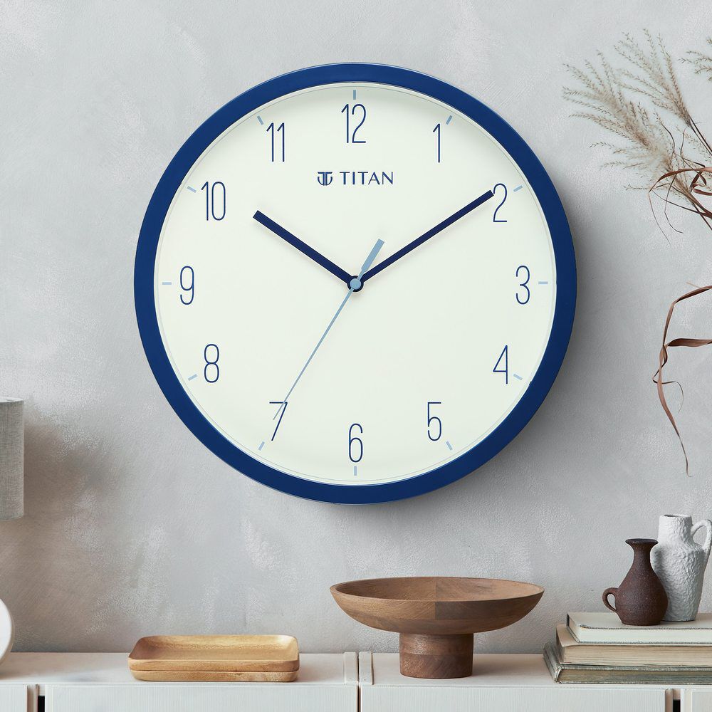 Buy Online Titan Contemporary Colours Wall Clock - Blue 32 cm x 32