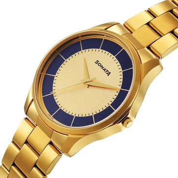 Sonata Traditional Essentials Quartz Analog Multicoloured Dial Golden Metal Strap Watch For Men