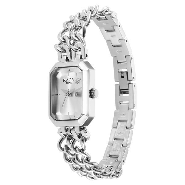 Titan Raga Showstopper Quartz Analog Silver Dial Silver Metal Strap Rectangular Shaped Watch For Women - image number 2