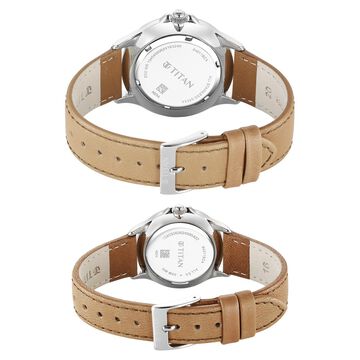 Titan Bandhan Quartz Analog with Date Green Dial Brown Leather Strap Watch For Couple