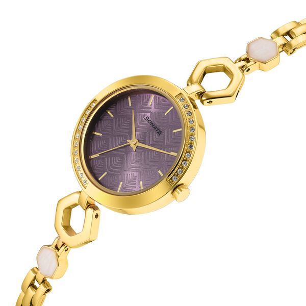 Sonata Utsav Purple Dial Yellow Bi Metal Strap Watch for Women - image number 2