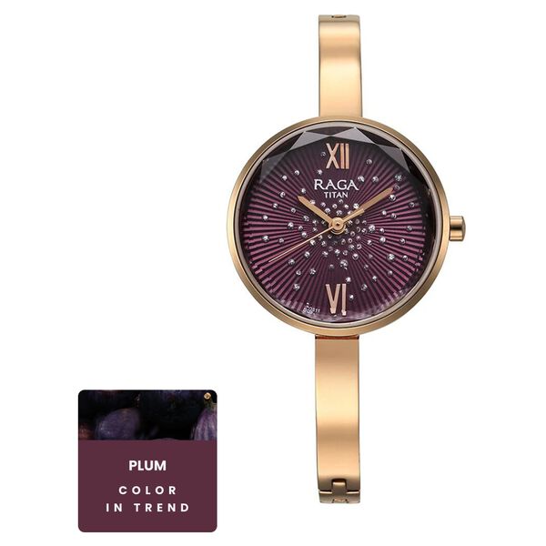 Titan Raga Showstopper Quartz Analog Purple Dial Metal Strap Watch for Women