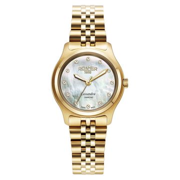 Roamer Cassandra Diamond Quartz Analog Mother of Pearl Dial Golden Stainless Steel Strap Watch For Women