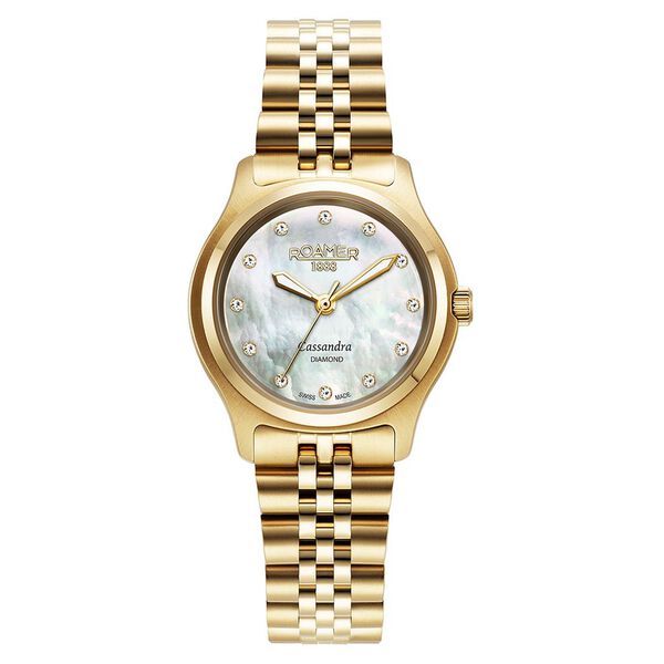 Roamer Cassandra Diamond Quartz Analog Mother of Pearl Dial Golden Stainless Steel Strap Watch For Women - image number 0