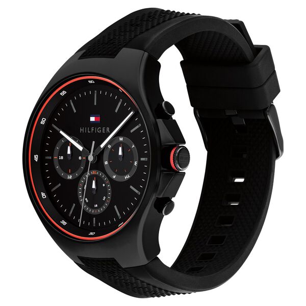 Tommy Hilfiger Black Dial Black Colour Silicone Strap Watch for Men - image number 1