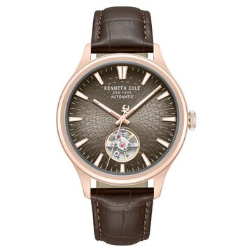 Kenneth Cole Automatic Brown Dial Brown Leather Strap Watch For Men