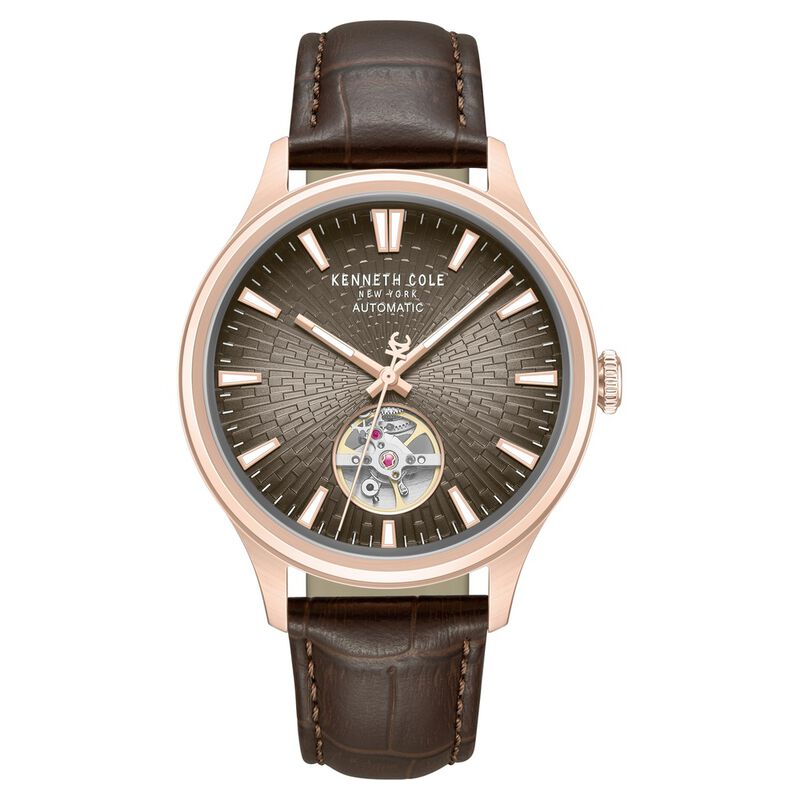 Kenneth Cole Automatic Brown Dial Brown Leather Strap Watch For Men
