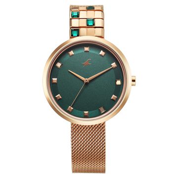 Fastrack Fleek Quartz Analog Green Dial Stainless Steel Strap Watch for Girls