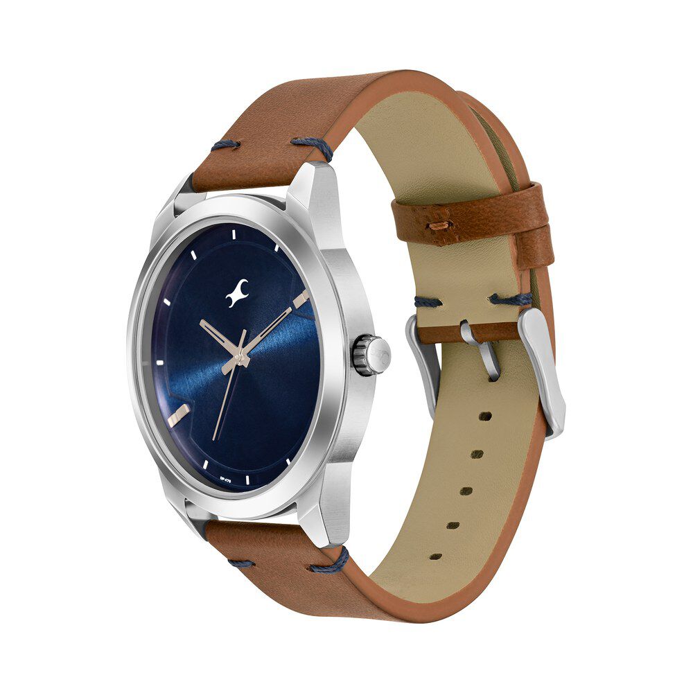 Buy Online Fastrack Stunners Quartz Analog Blue dial Leather Strap Watch for Guys 3308sl01 p Titan