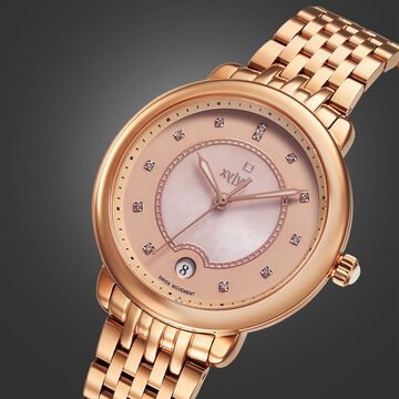 Xylys Quartz Analog Pink Dial Rose Gold Stainless Steel Strap Watch For Women