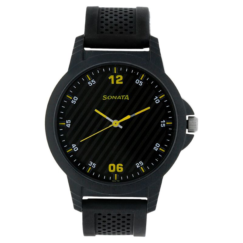 Sonata Quartz Analog Black Dial Plastic Strap Watch for Men