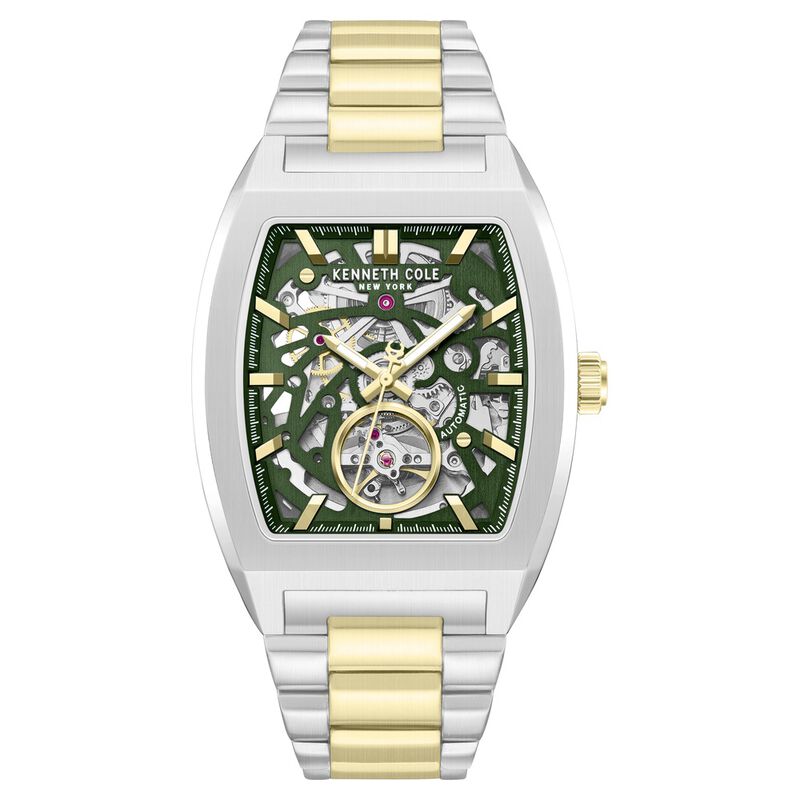 Kenneth Cole Automatic Automatic Green Dial Two Toned Stainless Steel Strap Watch For Men