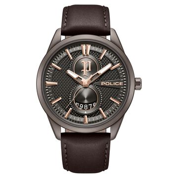 Police Quartz Analog Grey Dial Brown Leather Strap Watch For Men