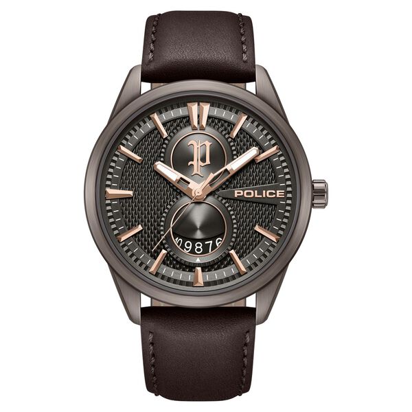 Police Quartz Analog Grey Dial Brown Leather Strap Watch For Men - image number 0